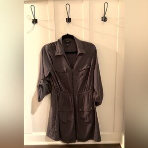 Alfani Zip Up Shirt Dress With Pockets Navy Green